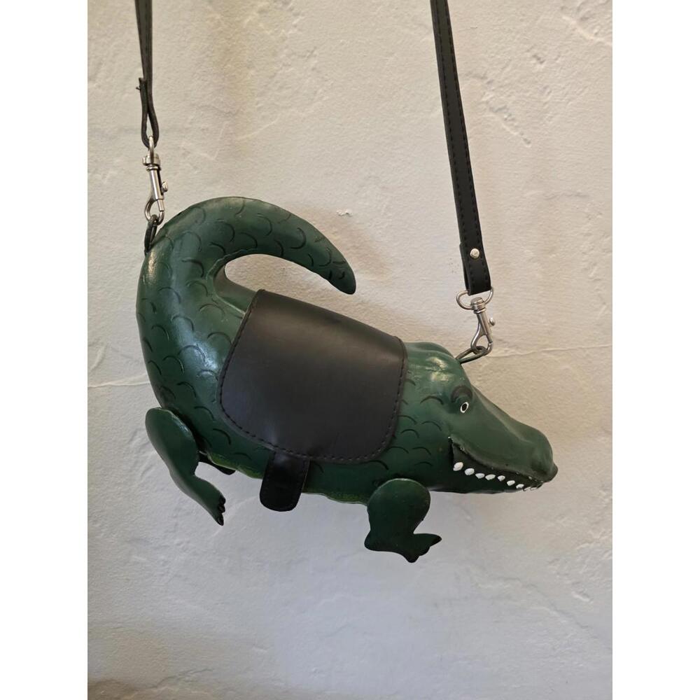Blue Handworks Pieced Metal Alligator Shoulder Purse Crossbody 90s Crocodile Bag